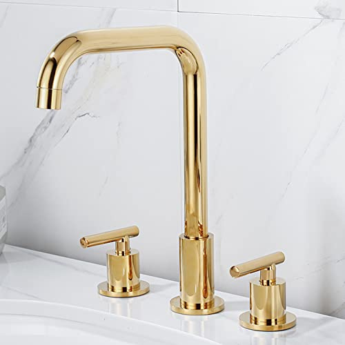 Zweigriff Mischbatterie Armatur Bad armatur waschbecken Mischbatterie Waschbecken für Badezimmer Auslauf Höhe wasserhahn bad waschbecken 3-Loch Waschtischarmatur,Gold-B