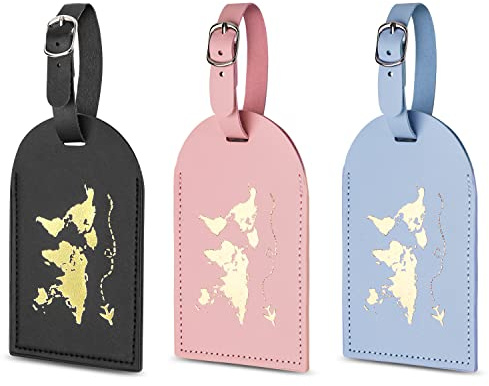 flintronic 3 Stück Gepäckanhänger, Kofferanhänger mit Adressschild,Leder Namenschild, Koffer Handtaschen ID Etikett Reisezubehör für verheiratete Männer Frauen Paare Hochzeit Reisegeschenk