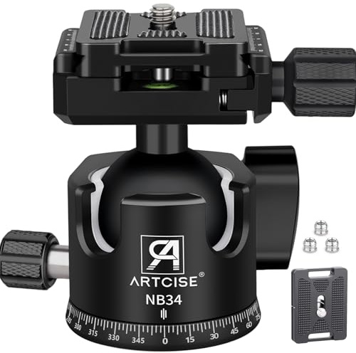 Rotule à rotule Robuste à Profil Bas Rotule de 36 mm de diamètre avec Deux plaques de dégagement Rapide 1/4 pour trépied d’Appareil Photo, Monopode, Reflex numérique, Charge maximale 15 kg