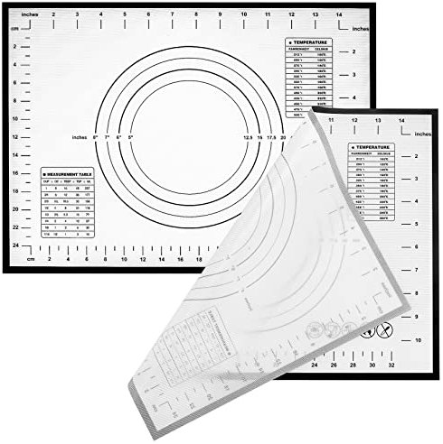 2 Pcs Silicone Baking Mats, Pastry Rolling Mats Sheets for Rolling Dough with Measurements, 11.8x15.7 inch Non Stick Silicone Reusable Dough Kneading Mats for Cake/Pizza/Fondant Mat