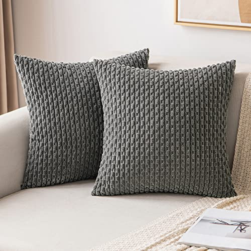 MIULEE 2er Set Kissenbezug 40×40cm Kordsamt Ananas-Ähren Dunkelgrau | Moderne Struktur Weich Dekorativ Vielseitig Pflegeleicht Langlebig Für Sofa Bett Wohnzimmer Schlafzimmer Und Gästezimmer