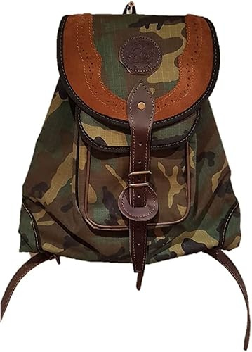 Zurrón mochila de caza en cordura de camuflaje, mochila de caza con bolsillo exterior. con piel serraje.