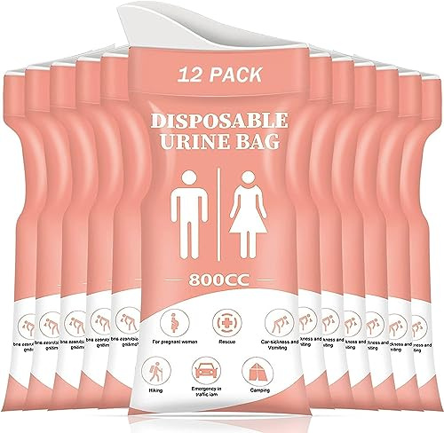 SAINUOD Disposable Urinal Bag, 12 Pcs 800ML Emergency Urine Bag, Unisex Urinal Bag, Portable Camping Pee Bag, Travel Urine Bag for Traffic Jams, Camping, Hiking, Pregnant, Patient