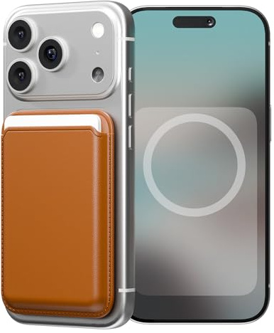 Sinjimoru Magnetic Wallet for Mobile Phone, Premium Vegan Leather Phone Wallet for MagSafe 3 Card Holder Compatible with iPhone 17 Pro Max Air 16 15 14 13 Series M-Viica Goldenes Braun