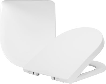 Harbour Housewares Soft Close Toilet Seat - White - Pack of 2 | Square-Shaped Antibacterial Loo Lid with Easy Install Universal Hinges, Fixings & Fittings for Bathroom Toilet Replacement