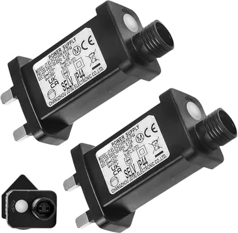 2 Pack 31V LED Transformer Plug, 6W Power Supply Adapter With 8 Modes, Timer, Store Memory, IP44 European Standard for Christmas Tree, Icicle and Net Lights