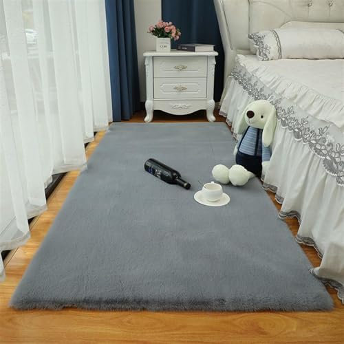 ZWPILY Hochflor Teppich Wohnzimmer Kinderzimmer Flauschig Fellteppich Kunstfell Fellimitat Plüsch Bettvorleger Einfarbig, Waschbar rutschfest, Modern Kunstfell Carpet,Dark Gray,60x110cm