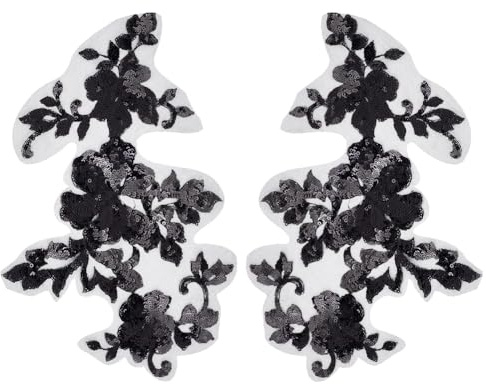 GORGECRAFT 3D Pailletten-Spitzenapplikation Mit Bestickten Blättern Und Blumen Zum Aufnähen Auf Kragenbesatz Flicken Mit Blumenmotiv Stoffbasteldekoration Aufnäher Zum Nähen von DIY-Kleidung Schwarz