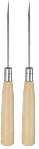 sourcing map 2pcs Handwork Sewing Awl Leather Punch Hole Tool with Wooden Handle for Broken Wire Make Mark Drilling Stitching Repair and DIY Handmade, Log Color