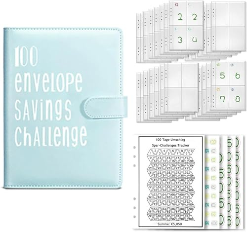 Budget Planner Deutsch A5 Budget Binder Geld Organizer Budget Planer mit 100 Binder Taschen Ringbuch Finanzplaner Haushaltsbuch Sparen Mappe Cash Stuffing Startset (Blau)