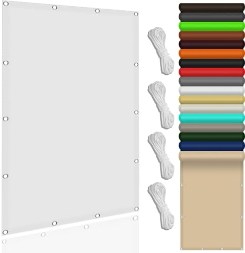 Tenda da Sole Parasole 130 x 370 cm Impermeabile, Copertura Antipolvere, Protezione Antivento Telo Ombreggiante Occhiellato per Esterno Giardino Terrazza, Bianco