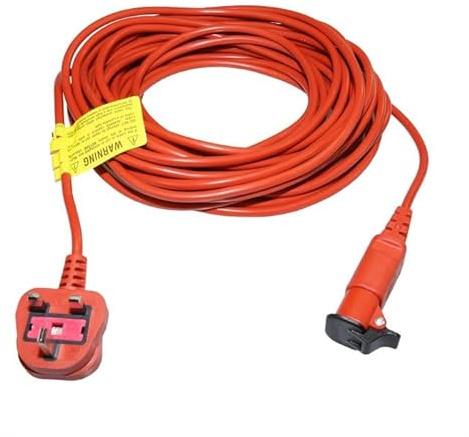 Masterpart 15 Metre Orange Main Power Cable Flex & Plug 2 Core Compatible With Bosch Rotak Lawnmowers
