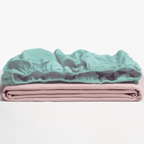 TRAMAS+ Sábana Bajera Ajustable, 90x190 cm,100% algodón,Extra Suave - Cama 90, Agua Marina