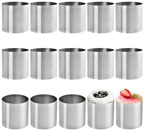 Akamino 15 PCS Stainless Steel Mini Cheesecake Rings,Non Stick Round Mousse Rings, 5cm/ 2 in DIY Kitchen Baking Moulds for Sushi Rice, Tart, Fondant,Dessert