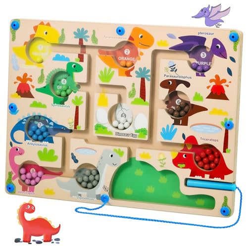 Zocipro Montessori Toys for 2 3 4 5 Years Old, Magnetic Color & Number Maze Game, Dinosaur Montessori Color Matching Learning Counting Puzzle Board Toys Gift for Preschool Learning Boys Girls