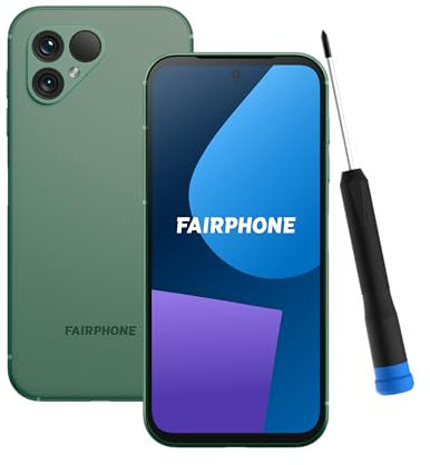 Fairphone 5 5G Nachhaltiges Smartphone (6,46-Display, 50-MP-Dual-Kamera, 6GB/128GB, 4200 mAh, Android 14) inkl. iFixit Schraubenzieher, Moos Grün