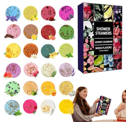 Calendario 'Avvento 2024 con bombe da bagno, 24 giorni, calendario 'avvento per la doccia a vapore, con oli essenziali naturali, per bambini e adulti