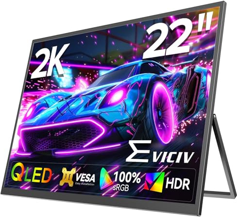 EVICIV Monitor Portatil QLED Grande de 22 Pulgadas 2K 2560 * 1440 QHD 1500:1 IPS Cuidado de Ojos Juego de Azar Pantalla Portable con Kickstand Mini HDMI USB C para PC Teléfono Celular P-S4/5 Xbo