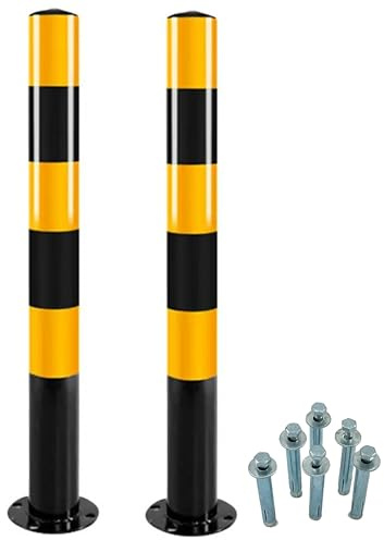Set di 2 pali di intercettazione, colore nero/giallo, diametro 76 mm, altezza 750 mm, in acciaio robusto, con viti di fissaggio (giallo riflettente)
