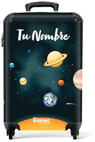 NoBoringSuitcases.com® Kinderkoffer Jungen Personalisiert - Koffer Kinder - Hartschalenkoffer Planetensystem - Koffer Dunkelblau - Trolley Kinder Jungs - 55x40x20 - Handgepäck - Rollkoffer