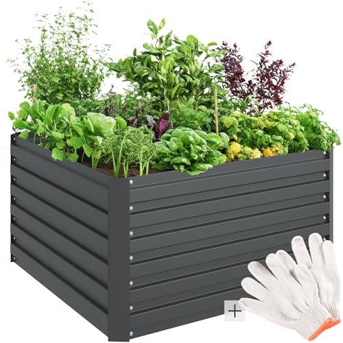 TecTake® Orto Rialzato, 540l, Zincato, 100x100x56 cm, Struttura in Acciaio Zincato, Base Aperta, Perfetto per Verdure, Erbe Aromatiche e Fiori, Montaggio Rapido, Alta Stabilità, Giardino Rialzato