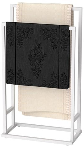 Free standing Towel Rail, Towel Rack Stand with 2 Rails, 2 Tier Bathroom Towel Holder Ladder and Towel Drying Rack for Bathroom Laundry Room Bedroom Pool, white