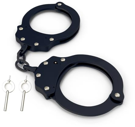 Esposas Policiales Reales - Grilletes de Seguridad de Cadena con Seguro - Apertura con Llave - Fabricado en Acero Inoxidable - Incluye 2 llaves - Color: Negro - Shoke