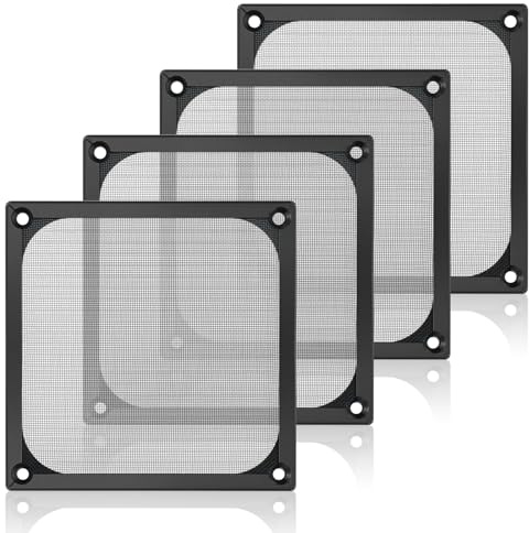 BaYiToo 4 Pcs Computer Fan Filter Grills, 120mm Aluminum Frame Stainless Steel Mesh Dustproof Cover for Computer Case, Black