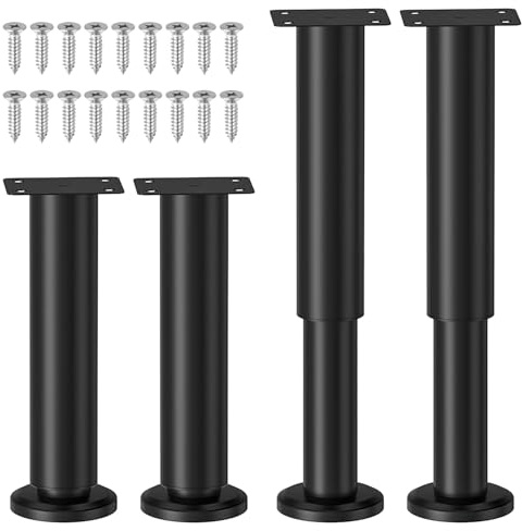 HWTONG 4 Pezzi Piedi per Mobili Set, 18-30 cm Piedini Regolabili per Mobili, Metallo Gambe per Mobili, Piedini per Armadi, Gambe per Tavoli, Piedini per Letti, con Viti, per Mobili Fai da Te (Nero)
