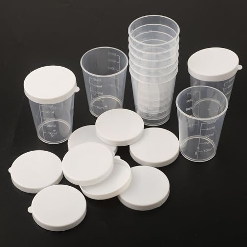 10pcs 50ml Transparent Medicine Measuring Cup Set With White Lids, Clear Plastic Graduated Kitchen Cooking Medicine Measure Tool