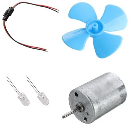 JHXHFJXZ 4 Rotorblätter Mikro-Windkraftanlagen, Kleiner Motor, Mikro-Windkraftanlagen, Rotorblätter, Generator, DIY-Set, Stromgenerator für physikalisches Energieerzeugungsexperiment