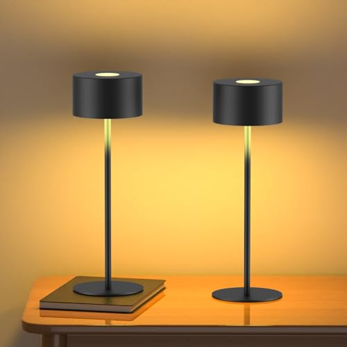 Zefahti Lampada da Tavolo Senza Fili Tutto in Metallo, 3 Temperature di Luce & Dimmering infinito, Impermeabilità IP54 | Questa lampada portable è perfetta per testa di letto, camera da letto