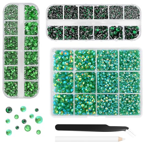 Morcheiong 17000 Stück Strasssteinen aus Kunstharz Grün 2-6mm glitzersteine Mit Pinzette Geeignet für die Herstellung von DIY-Nagelkunst Make-up Brautkleidern Kleidungsbechern