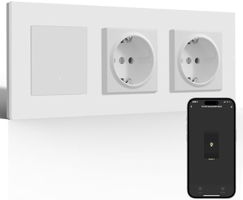 BSEED Enchufe Doble Estándar con Smart Interruptor 1 Gang 1 Vía(Requiere Cable Neutro), WiFi Interruptor Pulsador Empotrado Marco de PC Compatible con Alexa y Google Home, Blanco