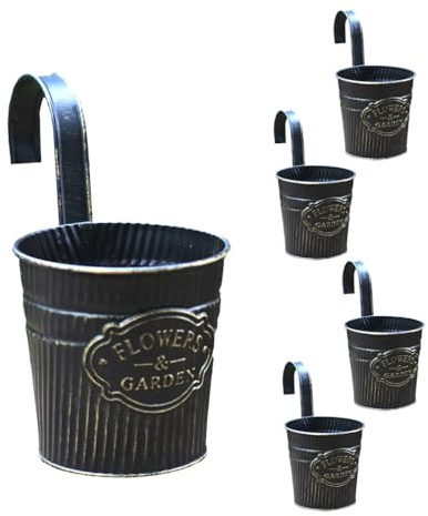 Qiantull 5er Set Hängender Blumentopf Metall Hängetöpfe Vintage Blumentöpfe Hängender Pflanztopf mit Haken Blumentopf zum Aufhängen Blumen Pflanzen Blumentopf für Balkon Garten Terrasse