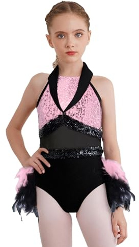 TiaoBug Vestido De Danza Jazz para Niñas Maillot De Danza Latino Sin Mangas Leotardo De Patinaje Artístico Traje Bailarina Rosa 7-8 años