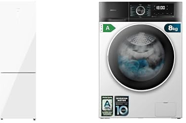 Cecotec Set Bolero: Frigorífico Combi 356L Cristal + Lavadora 8Kg Inverter A, No Frost, Multi Air Flow