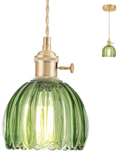 Mini-Hängelampe für Kücheninsel, Kleine Verstellbare Hängeleuchte mit Grünem Tulpenglas-Lampenschirm, Vintage-Gold-Hängelampe Wohnzimmer, Pendelleuchte für Schlafzimmer, Leuchtmittel Nicht Enthalten