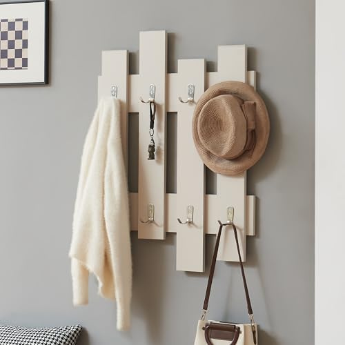 [en.casa] Appendiabiti da Muro Attaccapanni a Parete 4 Pannelli con 8 Paia di Ganci Porta Abiti Appendiabiti Moderno per Ingresso 80 x 60 cm - Beige