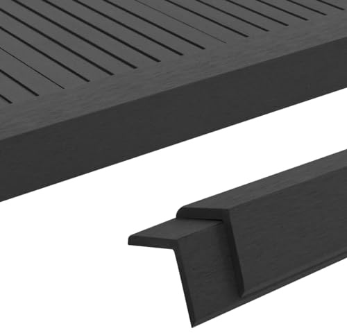 WPC Vinkellist svart 170 cm för terrassbrädor, 5 stycken L-profiler, väderbeständig, robusta kantlister för att avsluta steg och kanter