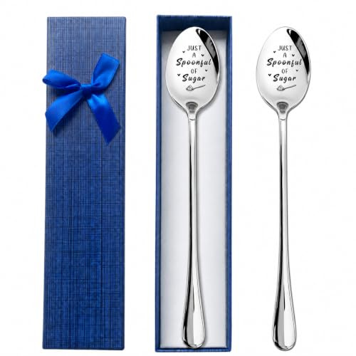 Just A Spoonful of Sugar Spoon Engraved Teaspoons for Birthday Gifts | Stainless Steel Tea Spoons Keepsake Souvenirs Present for Coffee Tea Ice Cream Lovers Daddy Men Women