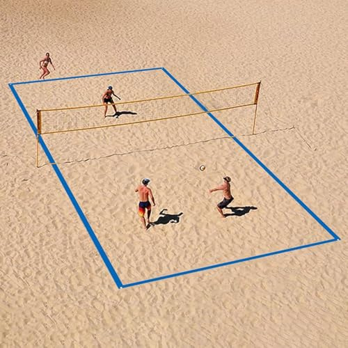 Beachvolleyball Spielfeldmarkierung Set 5cm Breit, 8x16m Offizielle Größe, Gut Sichtbare Begrenzungslinien für Sand Rasen Park, Profis Volleyball Markierungsband inkl. Erdnägel & Tasche