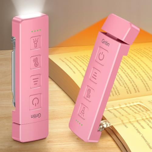 Gritin 2026 Gén.2 Lampe de Lecture Rechargeable,2 en 1 Liseuse Lampe&Torche | 6 Couleurs Protection des Yeux,6 Luminosités Gradation en Continu, Autonomie, Portable Liseuse Clip au Lit,Rose rouge