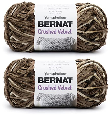 Bernat Crushed Velvet Coffee Yarn - 2 Pack of 300g/10.5oz - Polyester - 5 Bulky - 315 Yards - Knitting/Crochet