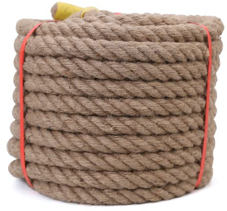 Jute Rope,3/4inch x 50 FT Natural Twisted Manila Heavy Duty Hemp Ropes for Crafts,Swing for Tree,Gardening, Bundling, Hammock, Nautical, Tug of War, Railings, Home Decorating
