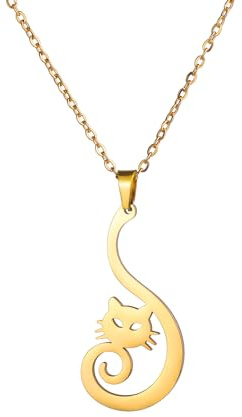 Dreamtimes söt katt hänge halsband för kvinnor djurälskare söt djur katt dingla halsband tecknad kattunge dingla droppe halsband fest smycken gåvor, M, Rostfritt stål, Zirkon