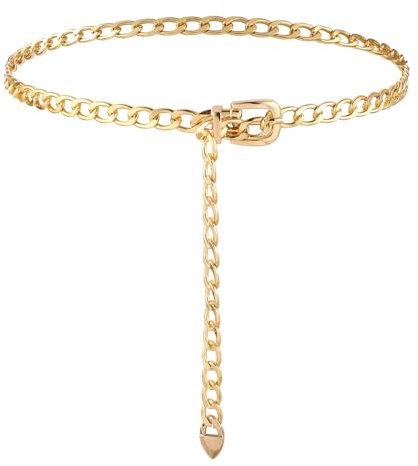 Bewudy Damen Kettengürtel, Einstellbar Metall Gürtel, Damen Gürtel Dünne Taille Gürtel Rockgürtel für Damen Mädchen Kleid Jeans Taillenkette (Gold)