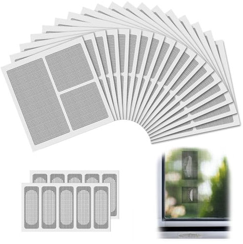 SWTYExt Fliegengitter Reparatur Set 20 Stück Fliegengitter Reparatur Klebeband Insektenschutz Fliegengitter Reparatur Klebeband Grau Fliegennetz Selbstklebend für Tür Fenster Trampolin Netz