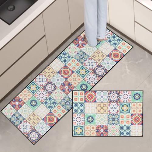 Freiesoldaten Juegos de Alfombras de Cocina 2 Piezas Antideslizante Alfombra de Cocina Absorbente Lavable Alfombrillas de pie para Cocina Dormitorio Salón, 40x60cm + 40x120cm