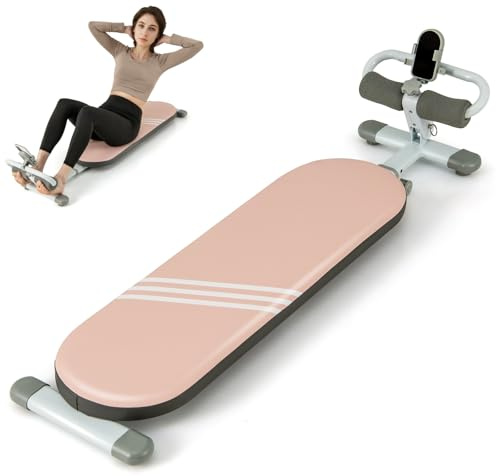 GYMAX Banco para sentarse, plegable para entrenamiento abdominal con 3 ángulos ajustables y longitud, versátil máquina de abdominales para gimnasio en casa, equipo de fitness, capacidad de peso de 150